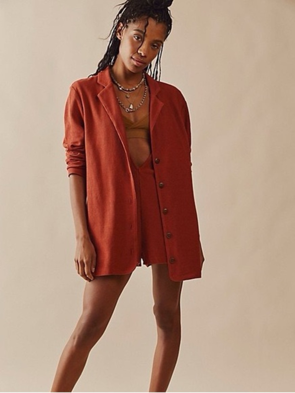 Free People Rust Button-Up Romper with Matching Jacket